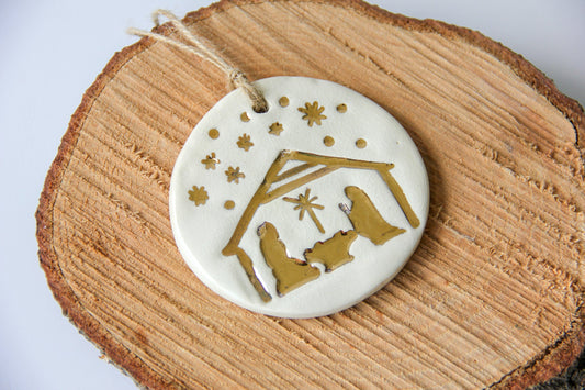 Gold Leaf Nativity Ornament prodigalpottery