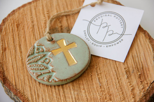 Gold Leaf Cross Ornament prodigalpottery