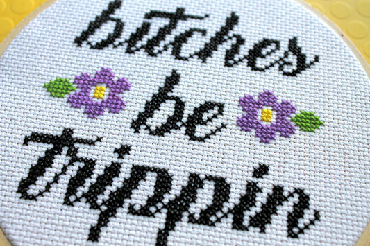 B*tches Be Trippin Counted Cross Stitch DIY KIT Intermediate Spot Colors