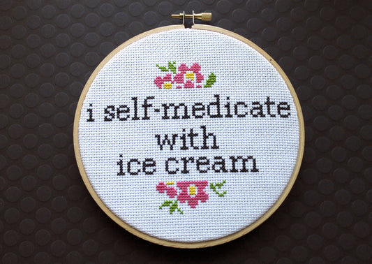 I Self-Medicate With Ice Cream Counted Cross Stitch DIY KIT Intermediate Spot Colors