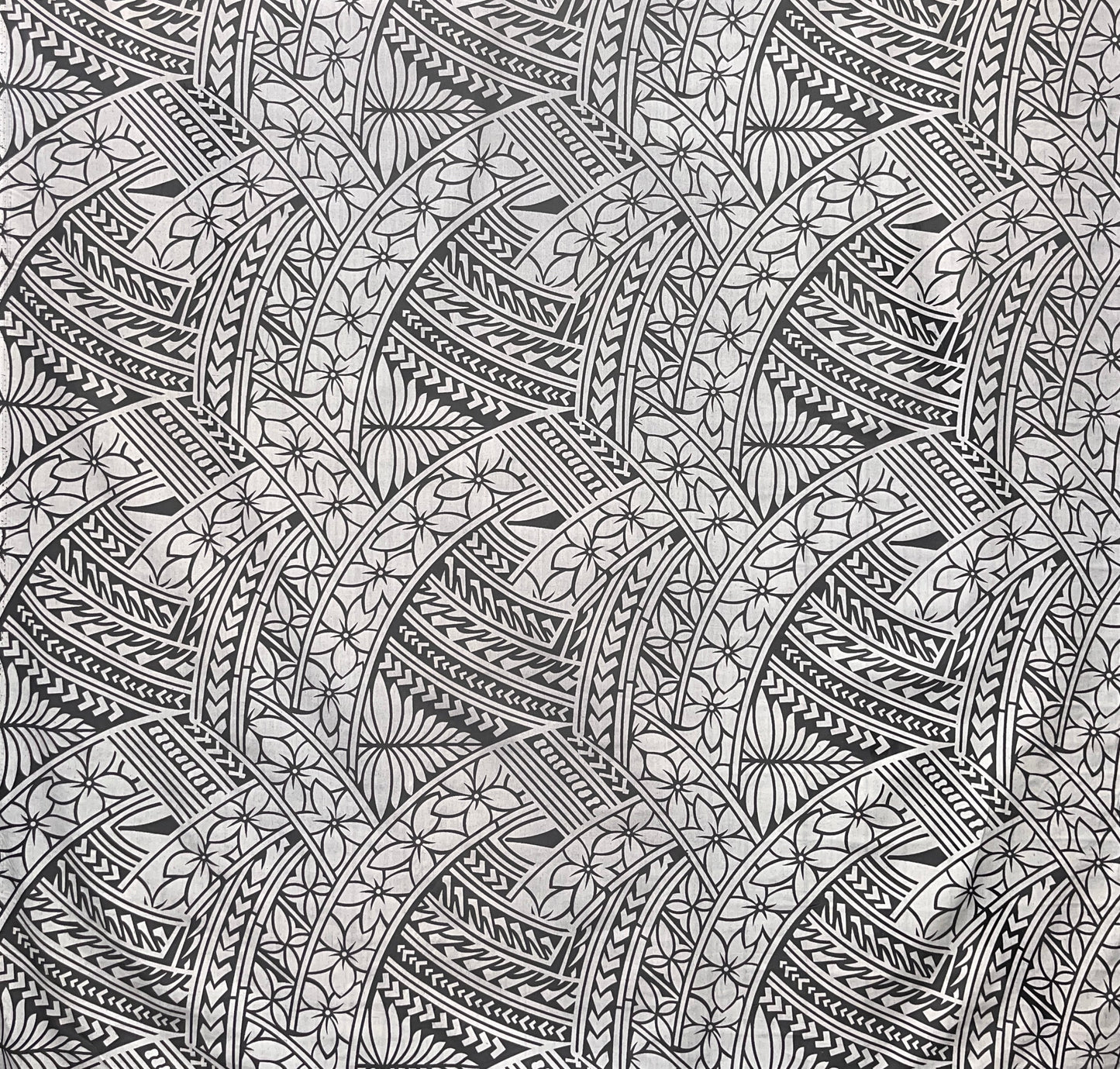 Hibiscus Traditional Polynesian Tattoo Poly Cotton Fabric | Islands Fabric Islands Fabric