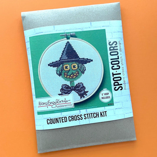 Green Witch by Mary Engelbreit Counted Cross Stitch DIY KIT Spot Colors