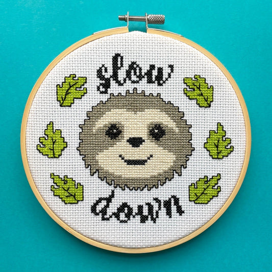 Slow Down Counted Cross Stitch DIY KIT Spot Colors