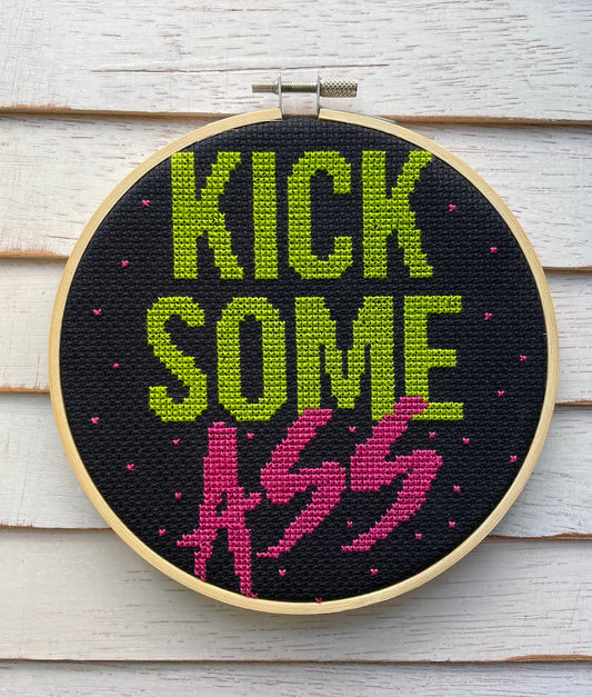 Kick Some As Counted Cross Stitch DIY KIT Spot Colors
