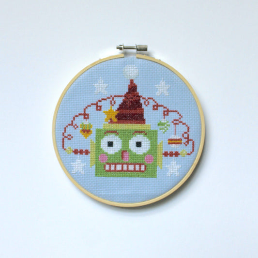 Green Christmasbot by Mary Engelbreit Counted Cross Stitch DIY KIT