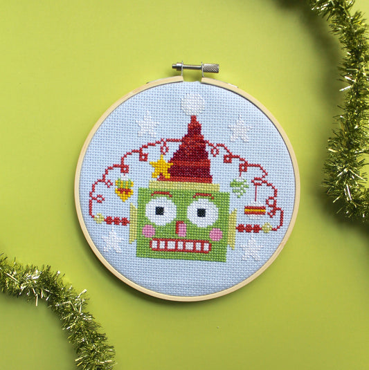 Green Christmasbot by Mary Engelbreit Counted Cross Stitch DIY KIT