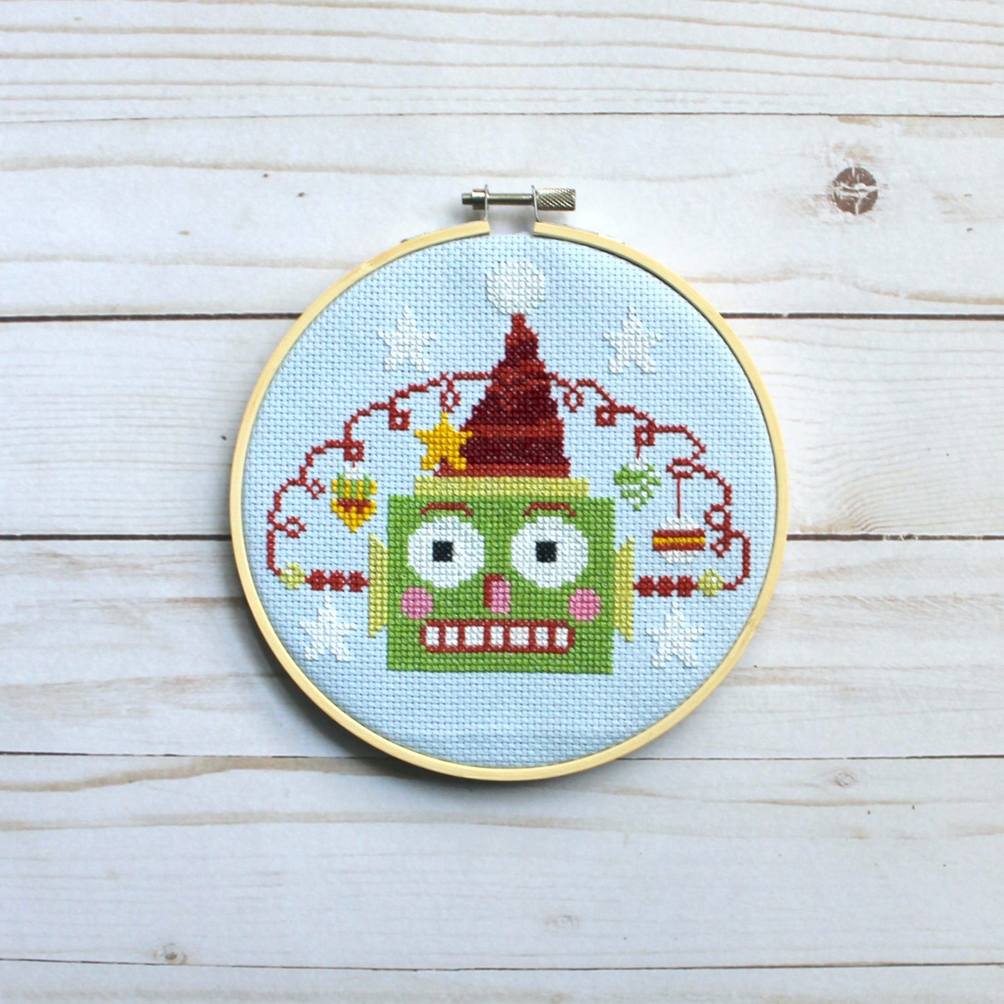 Green Christmasbot by Mary Engelbreit Counted Cross Stitch DIY KIT