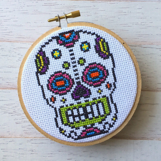 Bright Sugar Skull Counted Cross Stitch DIY KIT Spot Colors