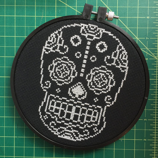 Sugar Skull White and Black Counted Cross Stitch DIY KIT Spot Colors