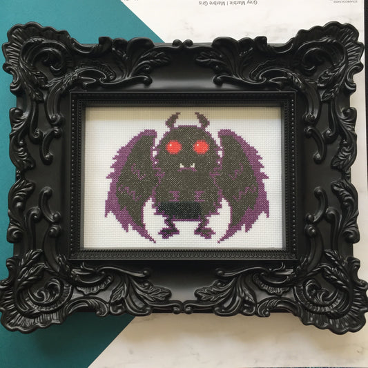 Mothman Counted Cross Stitch DIY KIT Intermediate Spot Colors