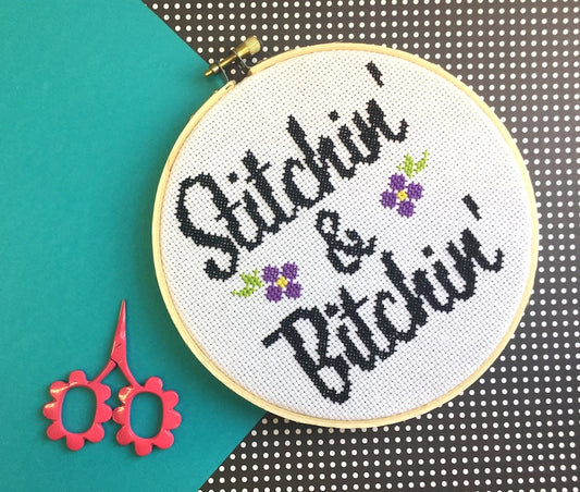 Stitchin' & Bitchin' Counted Cross Stitch DIY KIT Intermediate Spot Colors