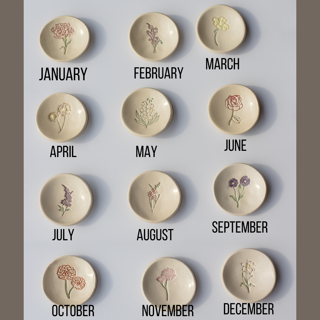 Birth Flower Ring Dish - Prodigal Pottery prodigalpottery