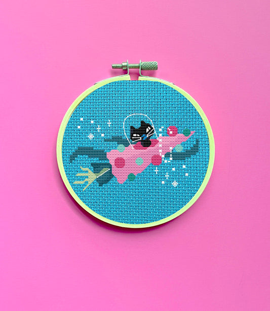 Rocket Kitty by Fluff Counted Cross Stitch Kit