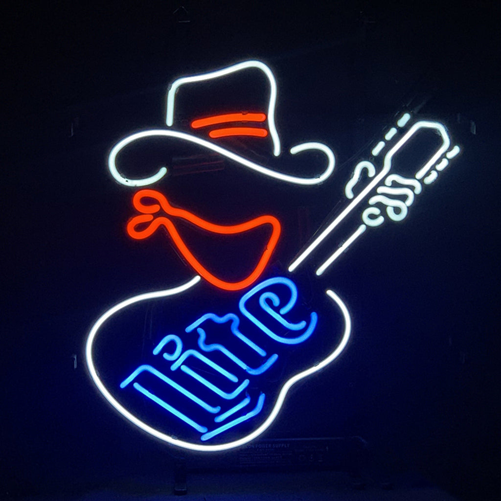 Miller Lite Cowboy Guitar Neon Signs Light Neon Signs Land