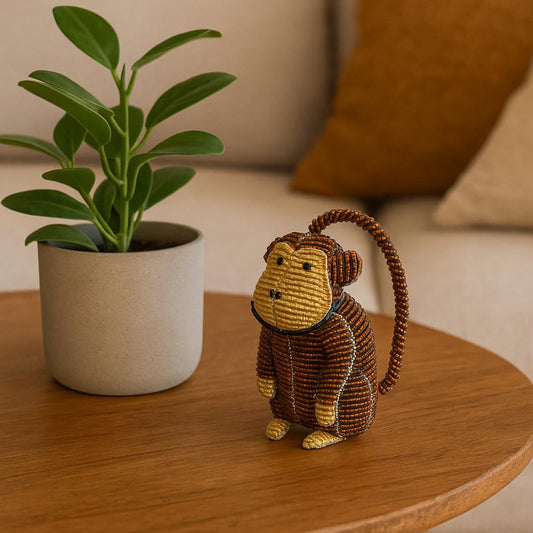 Handmade Beaded Baby Monkey – Haitian Artisan Animal Figurine.