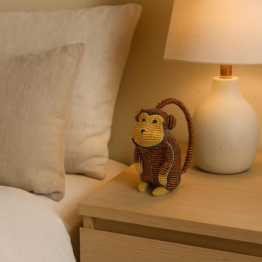 Handmade Beaded Baby Monkey – Haitian Artisan Animal Figurine.