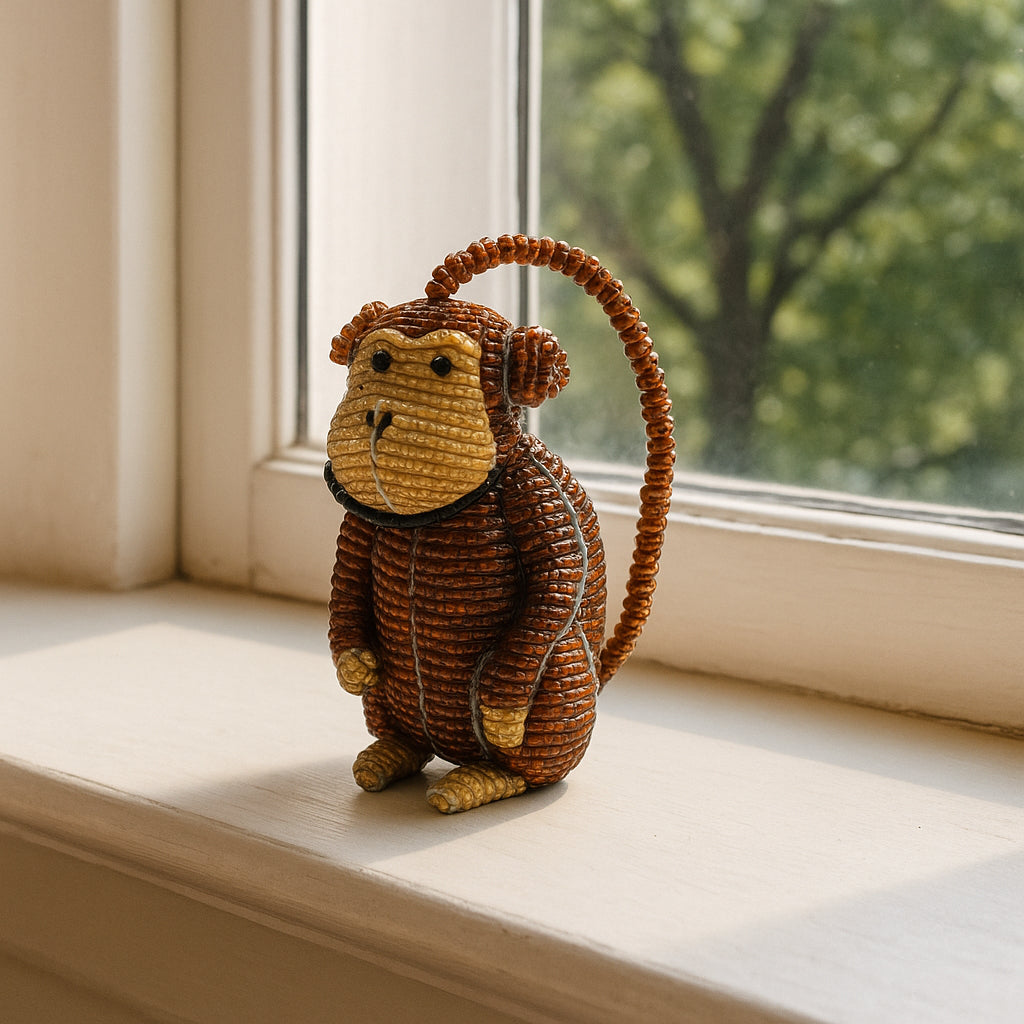 Handmade Beaded Baby Monkey – Haitian Artisan Animal Figurine.
