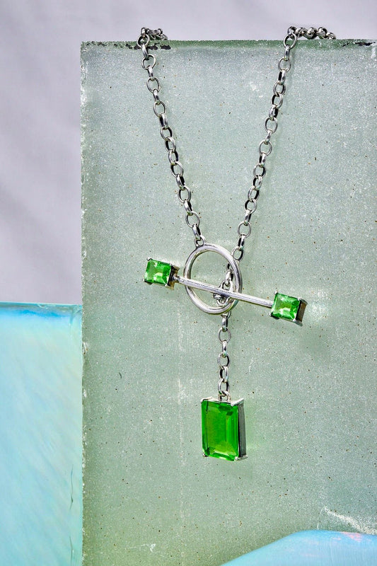 Gem Drop Toggle Necklace in Green Envy (Silver) SHIPS IN APRIL