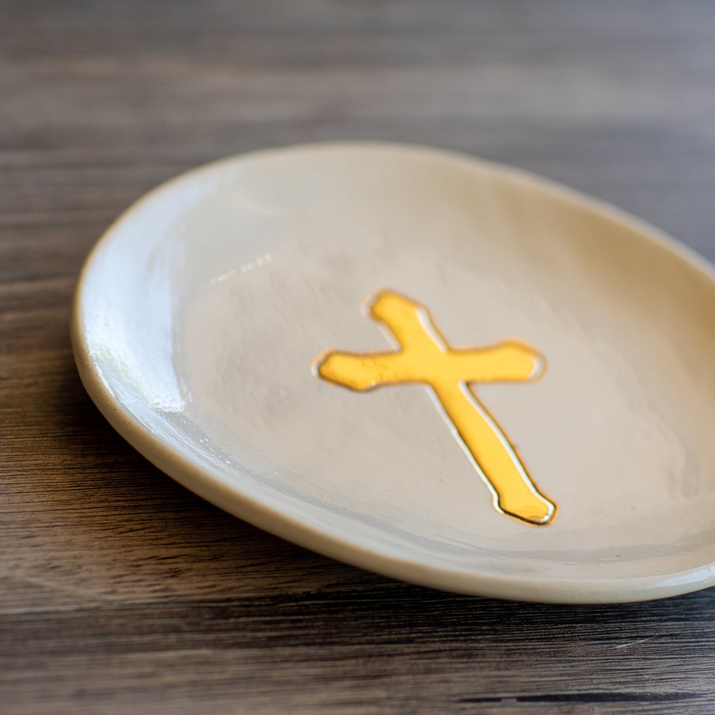 Small Ceramic Gold Leaf Cross Plate