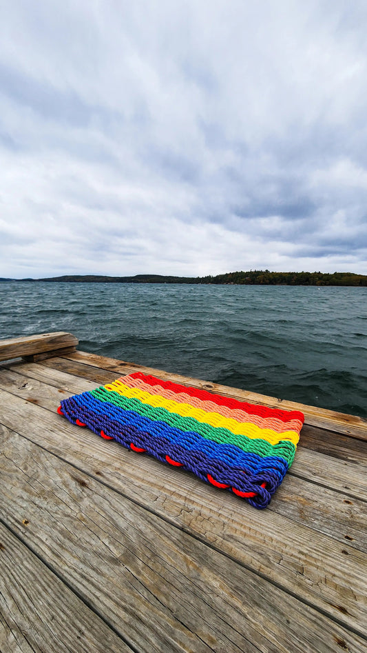 Rainbow Rope Mat made with Lobster Rope, Maine Made