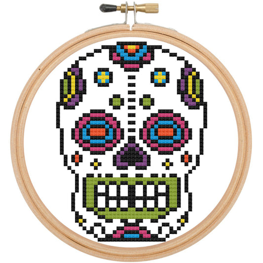 Bright Sugar Skull Counted Cross Stitch DIY KIT Spot Colors
