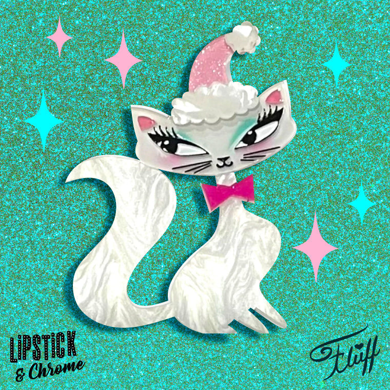 Swanky Pinkmas Kitty Brooch by Miss Fluff x Lipstick & Chrome Quirks!