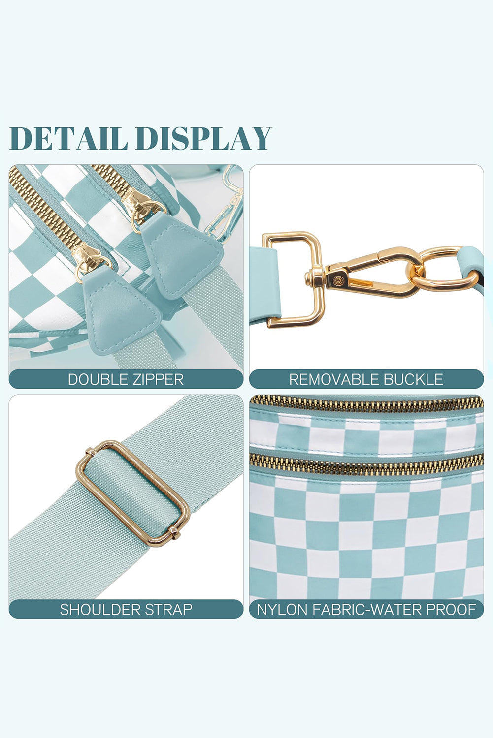 Checkered Print Wide Strap Large Crossbody Bag Shewin