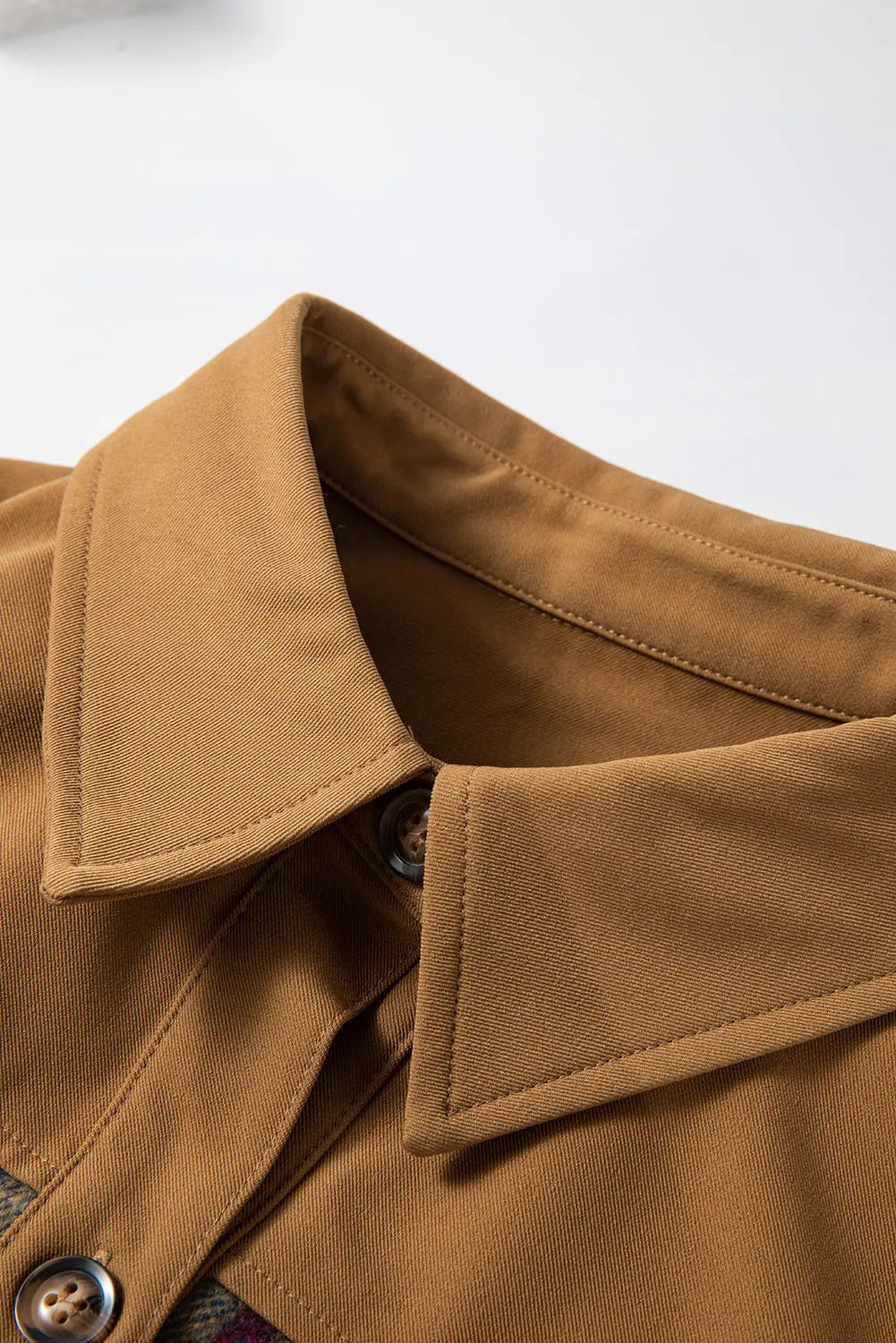 Khaki Plaid Patchwork Long Sleeve Jacket Shewin