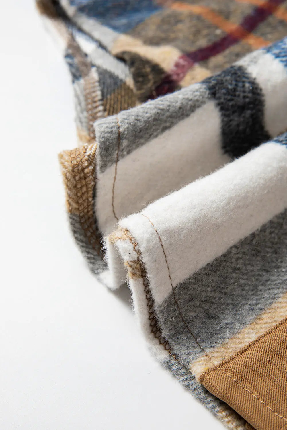 Khaki Plaid Patchwork Long Sleeve Jacket Shewin