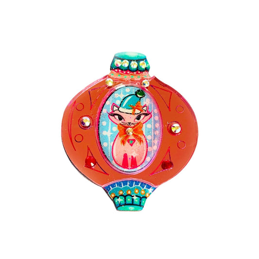 Retro Cat Christmas Bauble Brooch by Rosie Rose Parker