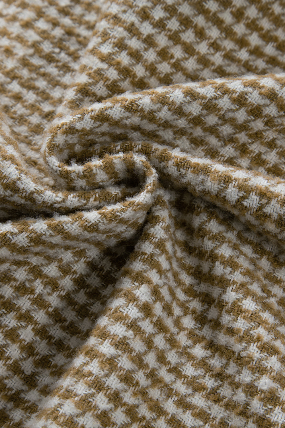 Khaki Houndstooth Textured Patchwork Loose Shacket Shewin