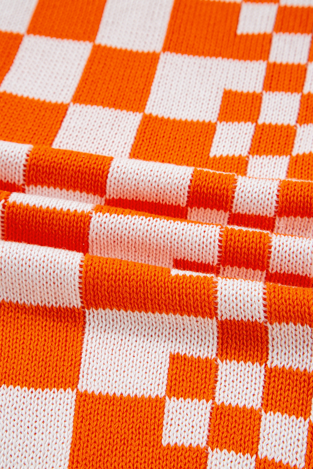 Orange Checkered Open Front Drop Shoulder Cardigan Shewin