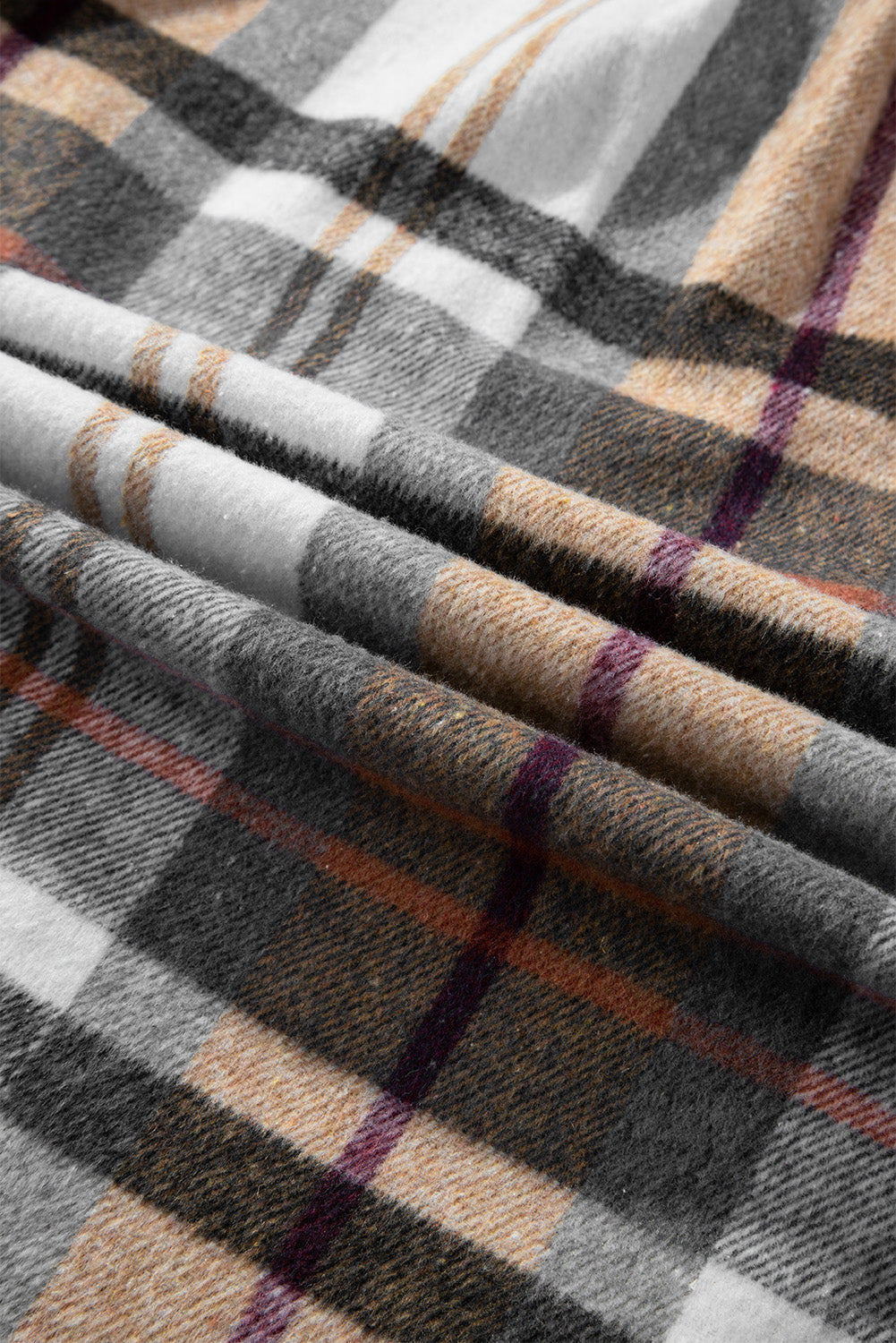 Khaki Plaid Patchwork Long Sleeve Jacket Shewin