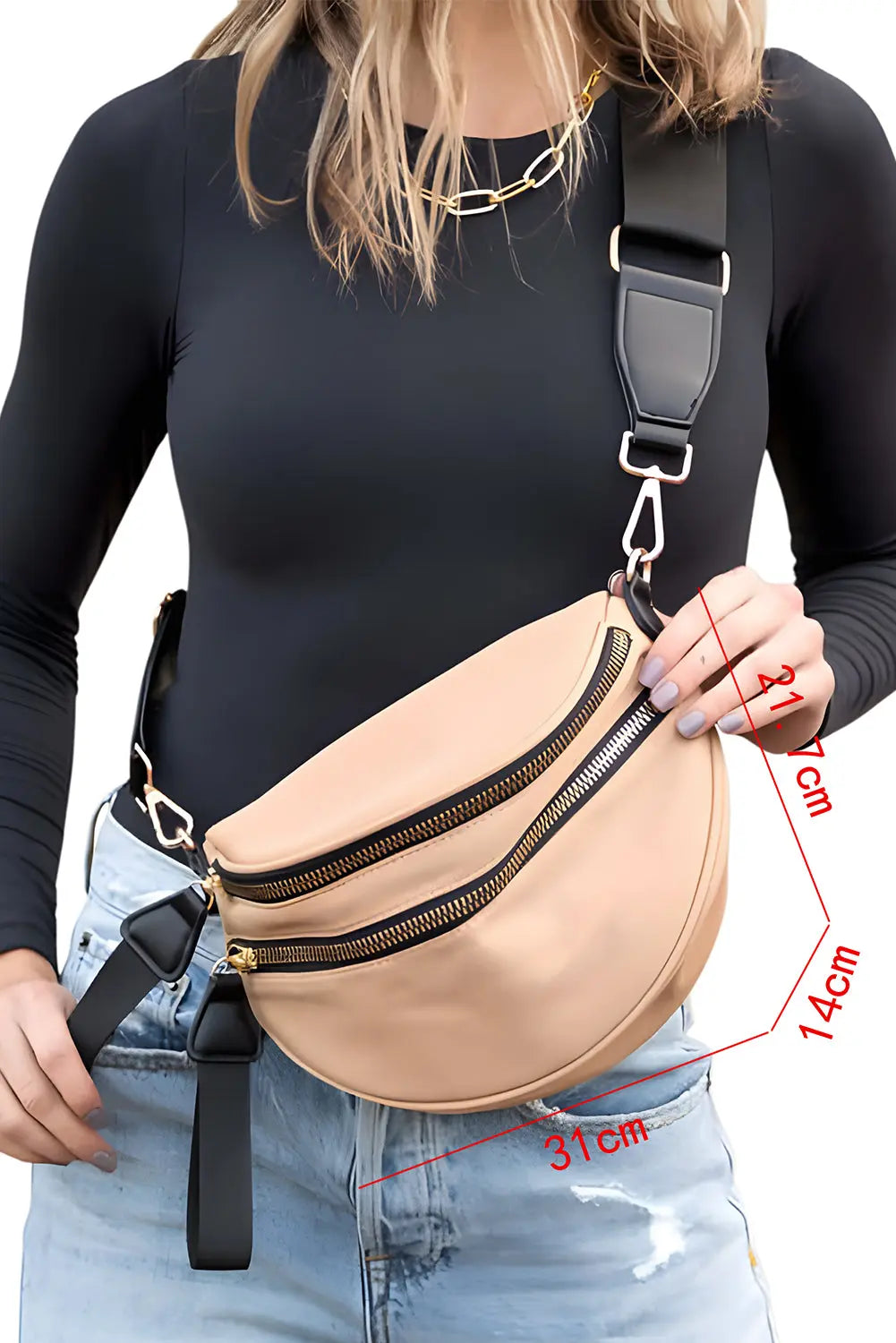 Light Blue Wide Strap Double Zipper Crossbody Bag Shewin