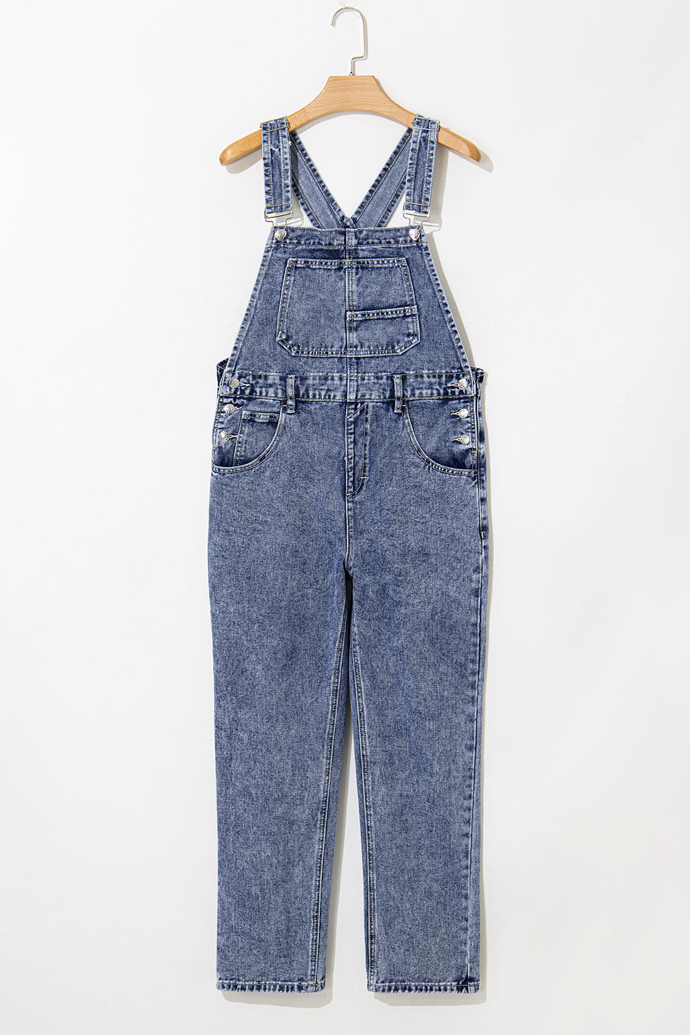 Sail Blue Straight Leg Pockets Denim Bib Overall Shewin