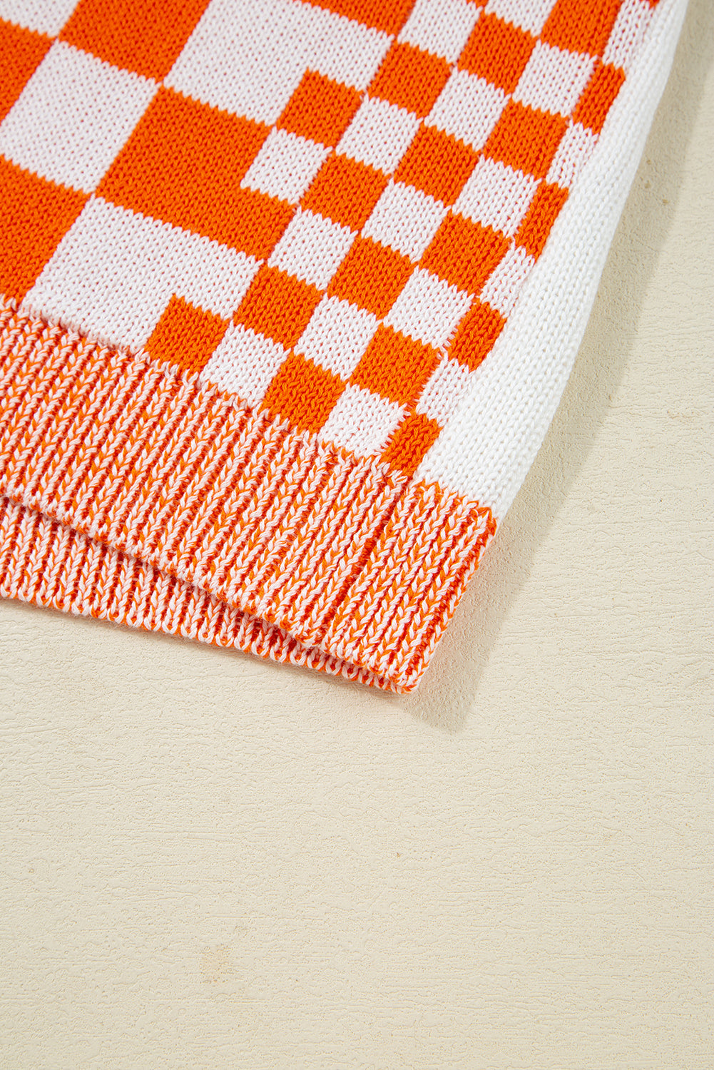 Orange Checkered Open Front Drop Shoulder Cardigan Shewin