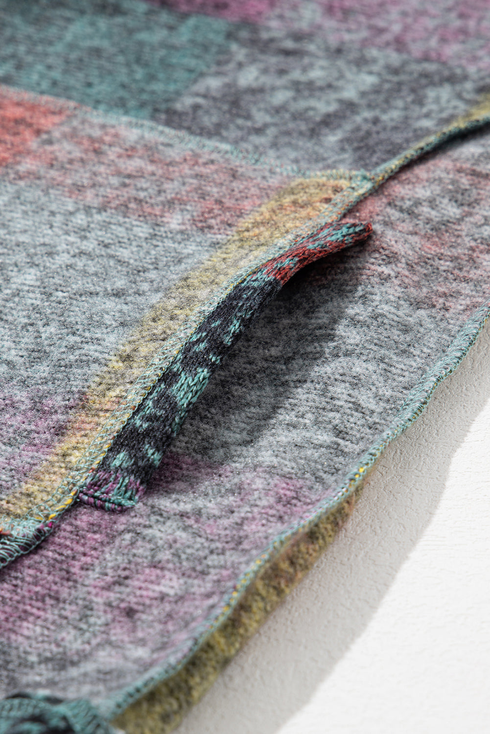 Multicolor Brushed Check Kangaroo Pocket Thumbholes Henley Hoodie Shewin