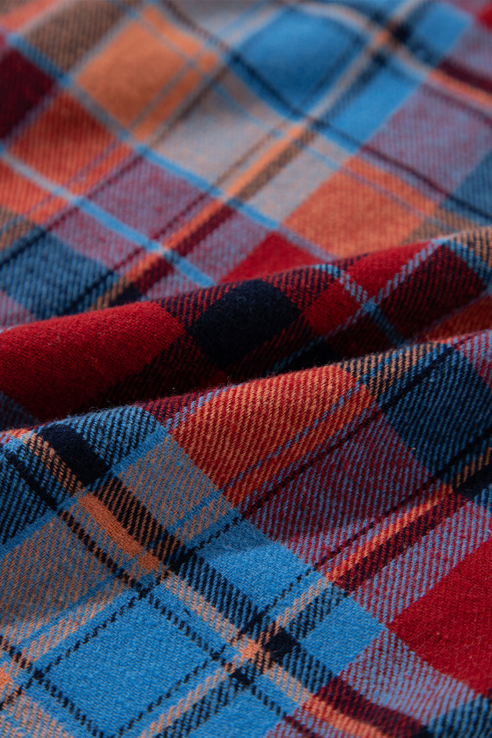 Red Plaid Print Long Sleeved Loose Cotton Collar Shirt Shewin