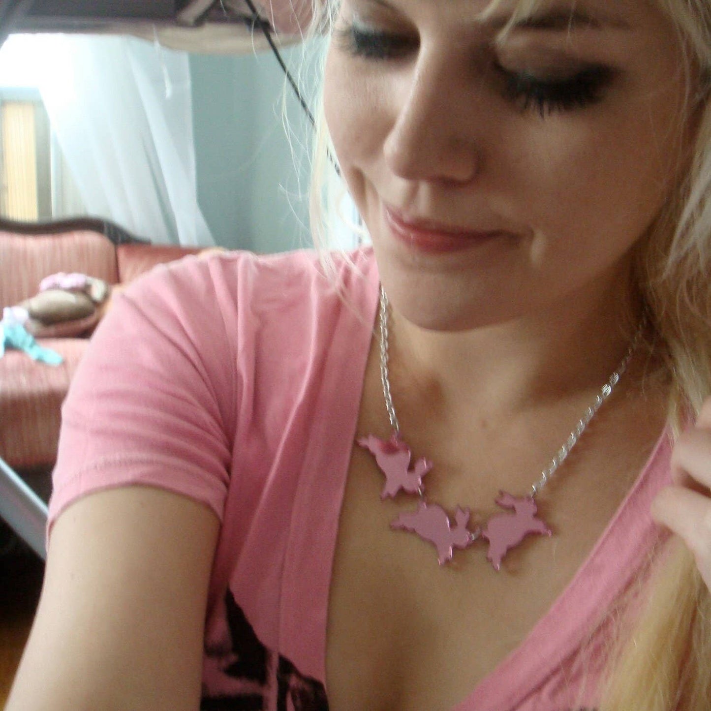 Mirror Bouncing Bunnies Bunny Rabbit Statement Necklace Quirks!