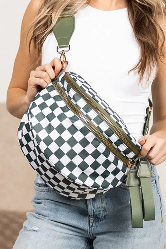 Checkered Print Wide Strap Large Crossbody Bag Shewin