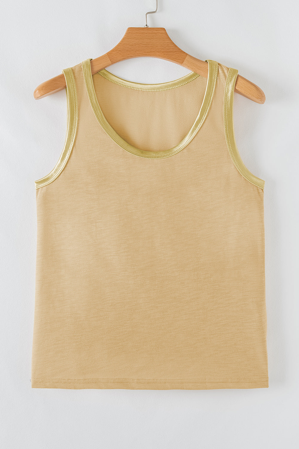 Tan Contrast Trim Round Neck Tank Top Shewin