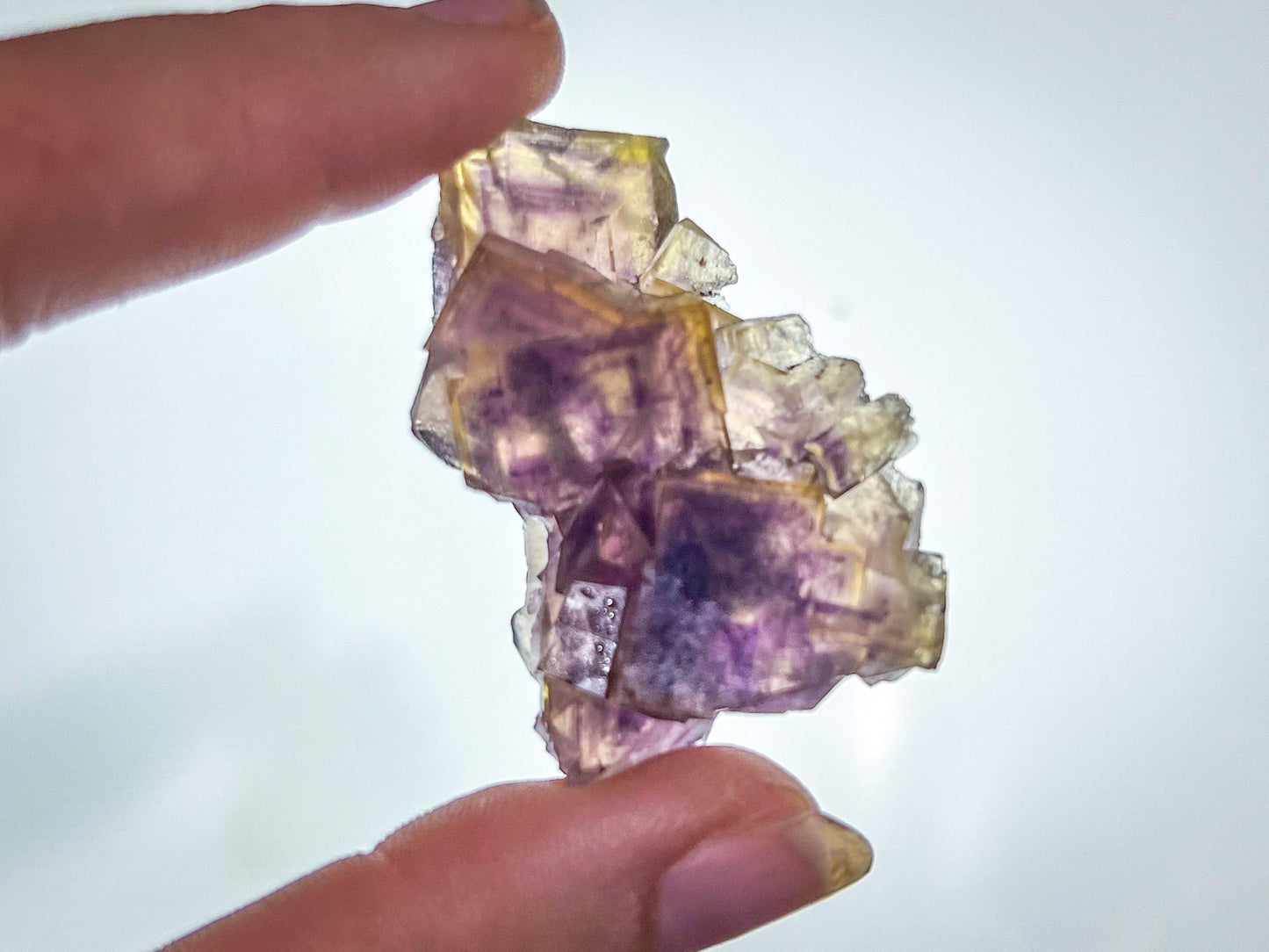 ANHUI Yellow Fluorite with Thousand Layer Purple Phantoms, RARE Minerals