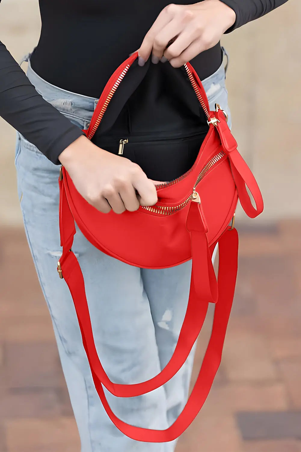 Light Blue Wide Strap Double Zipper Crossbody Bag Shewin