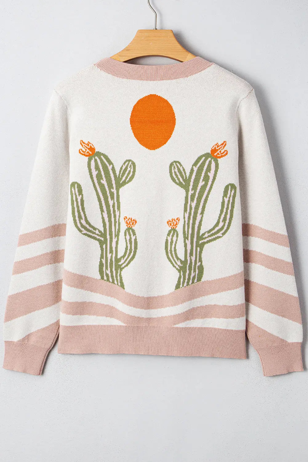 Apricot Cactus Pattern Button Front Knit Cardigan Shewin