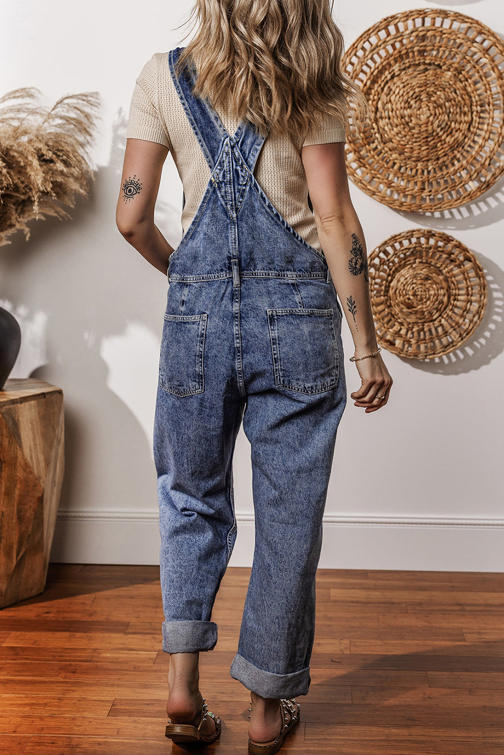 Sail Blue Straight Leg Pockets Denim Bib Overall Shewin