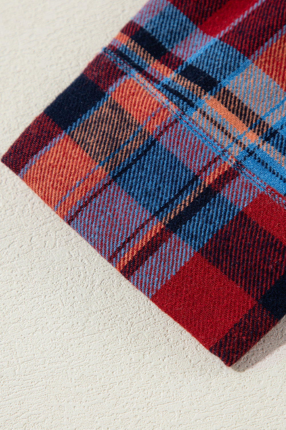 Red Plaid Print Long Sleeved Loose Cotton Collar Shirt Shewin