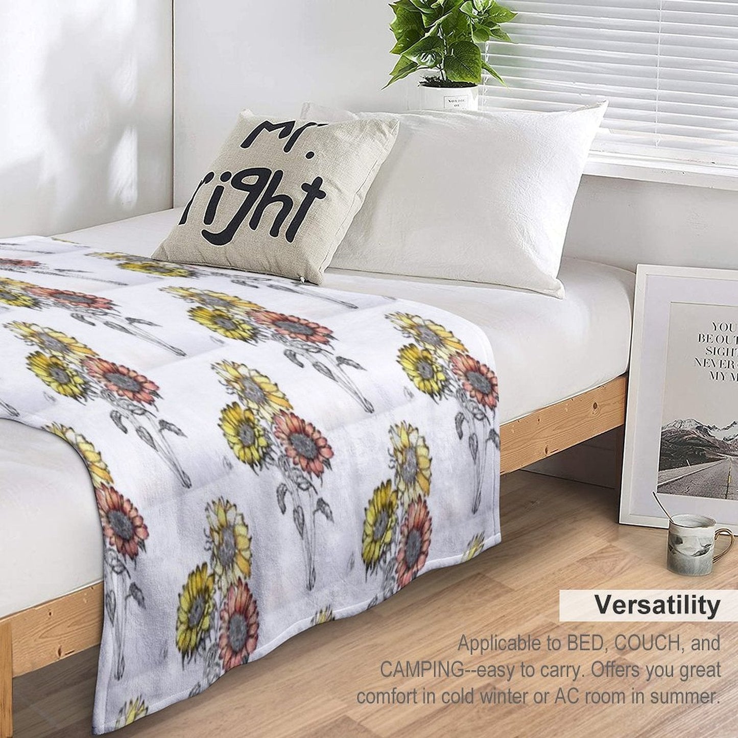 Colored Inked Sunflowers Throw Blanket