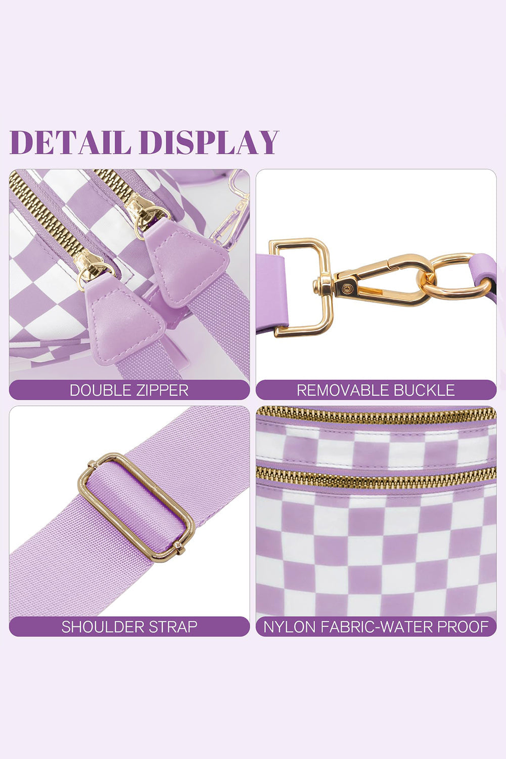 Checkered Print Wide Strap Large Crossbody Bag Shewin