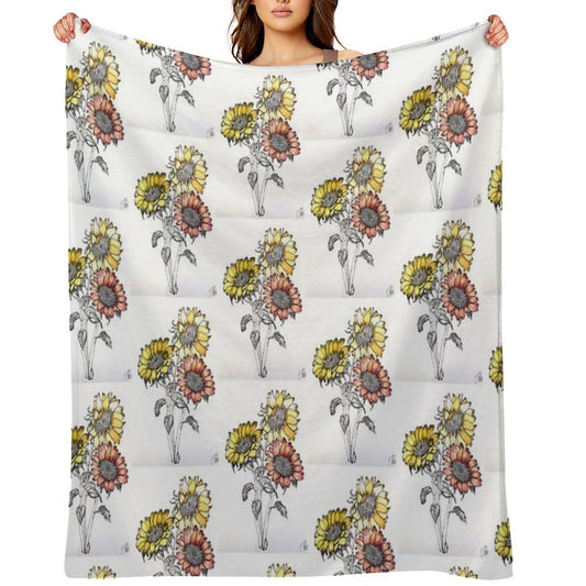 Colored Inked Sunflowers Throw Blanket