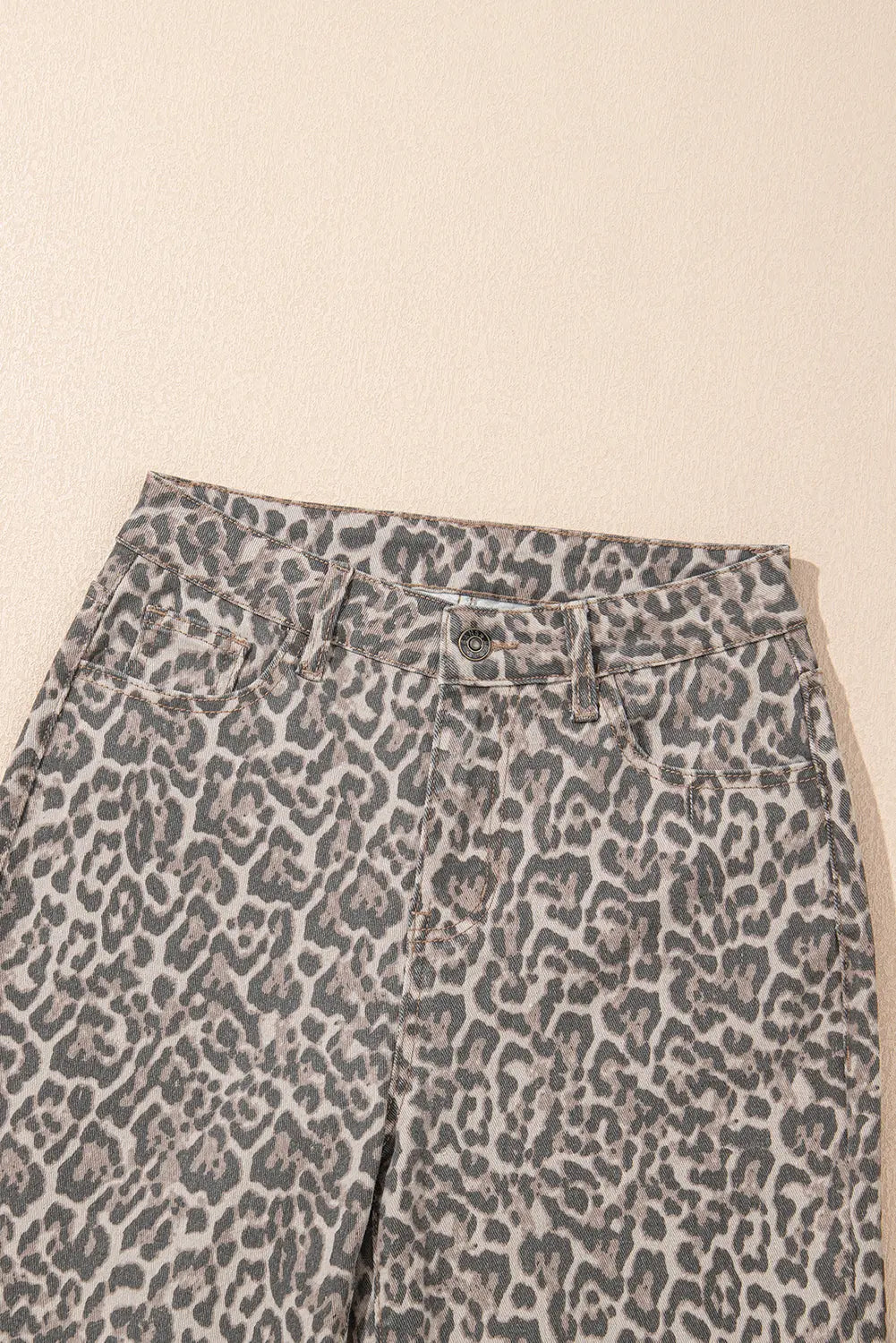 Brown Leopard High Waist Frayed Hem Jeans Shewin